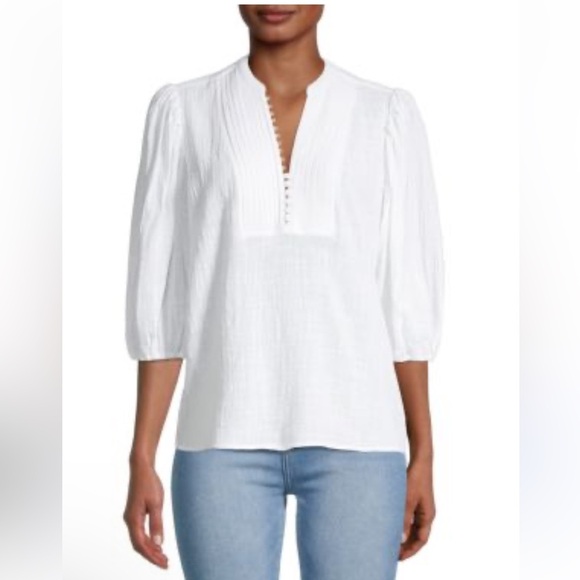 Nanette Lepore White Puff Sleeve Top Sz Small - Picture 1 of 5